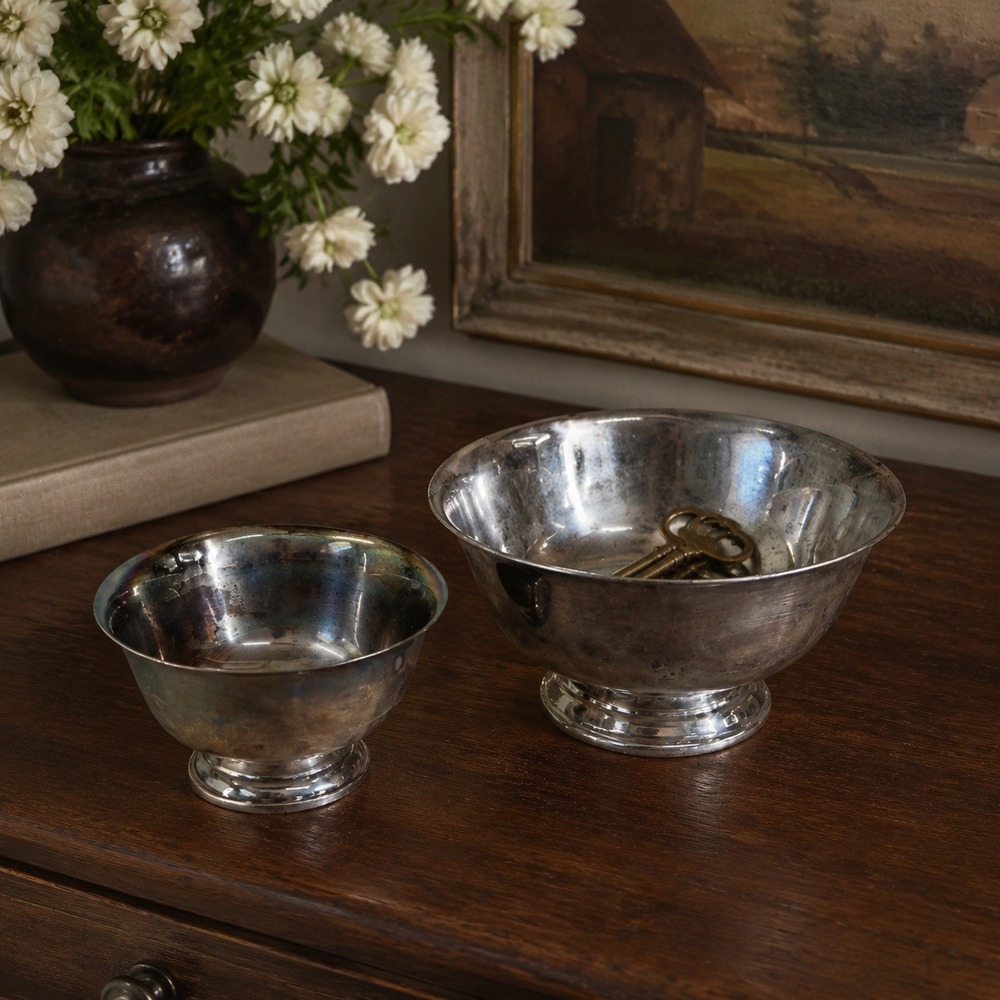 Set of 2 Silverplate Footed Bowls Traditional Vintage Entryway Catchall Decor